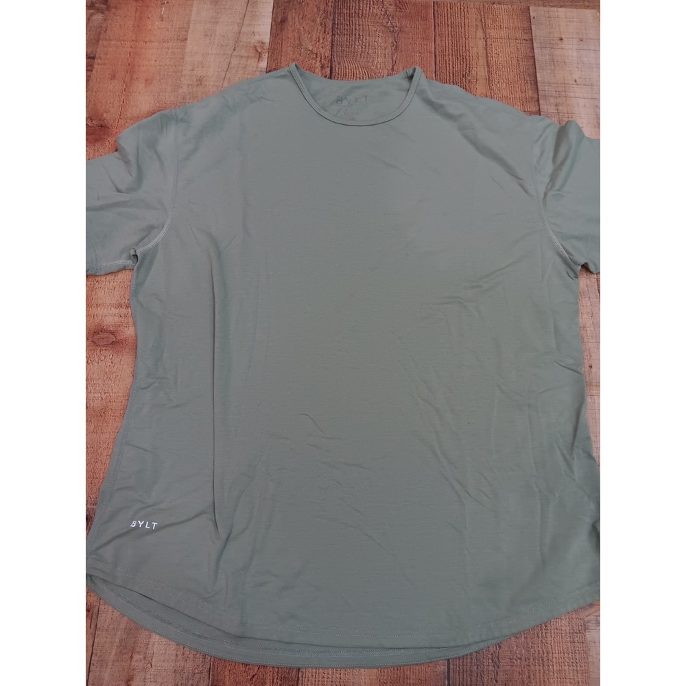 BYLT‎ Shirt Men's XXL 2XL Green Solid Blank Casual Everyday Crewneck 1988